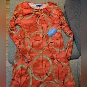 Simply Vera Vera Wang Orange and Gold Circle Pattern Midi Dress